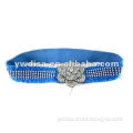 Crystals Elatic Belt,Blue Elastic Belt With Rhinestone Flower Buckle